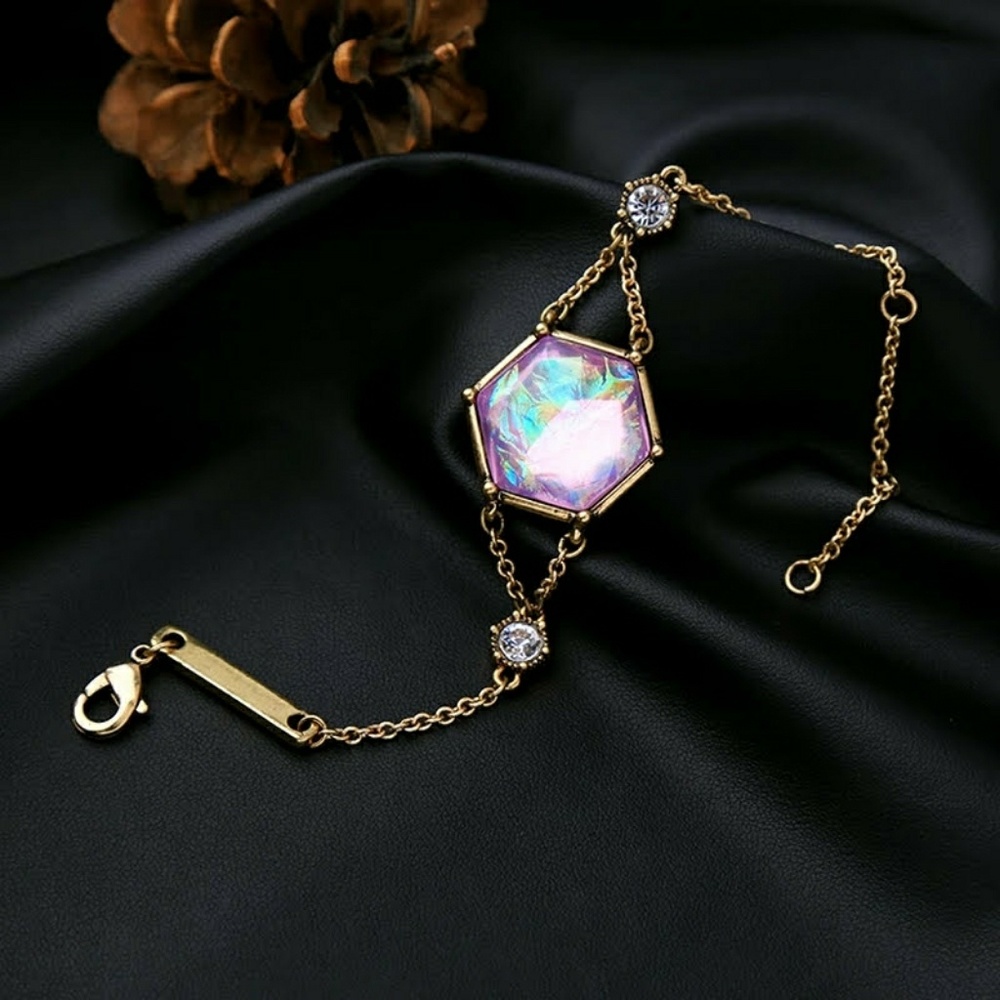 Aurora Borealis Rhinestone Pendant Vtg Bracelet - Picture 4 of 8